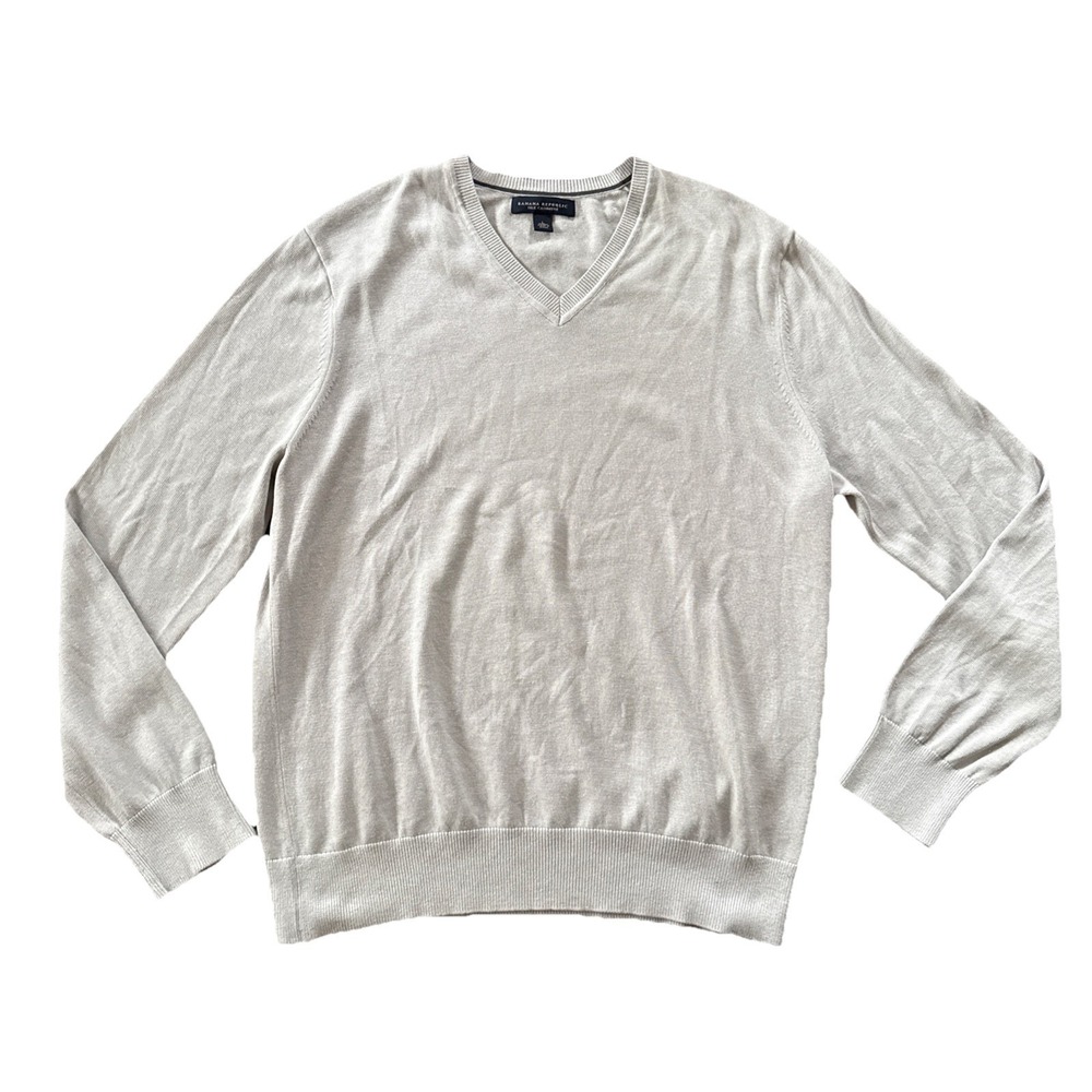 Banana Republic V Neck Sweater Mens Large Gray Silk Cashmere Knit Pullover